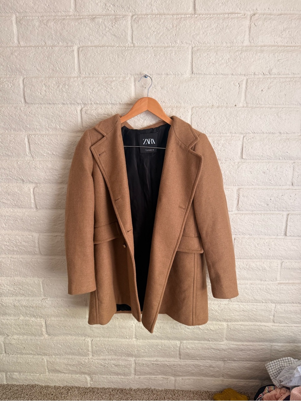ZARA Camel Brown Wool-Blend Peacoat